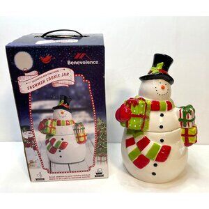 Benevolence Snowman cookie jar hand painted ceramic Christmas Holidays 10" tall